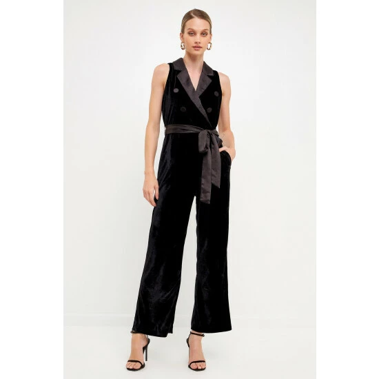 Endless Rose Satin Collar Velvet Jumpsuit Jumpsuits & Rompers Black - Image 2