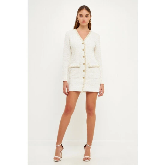 Endless Rose Trim Detail Tweed Dress Dresses Black